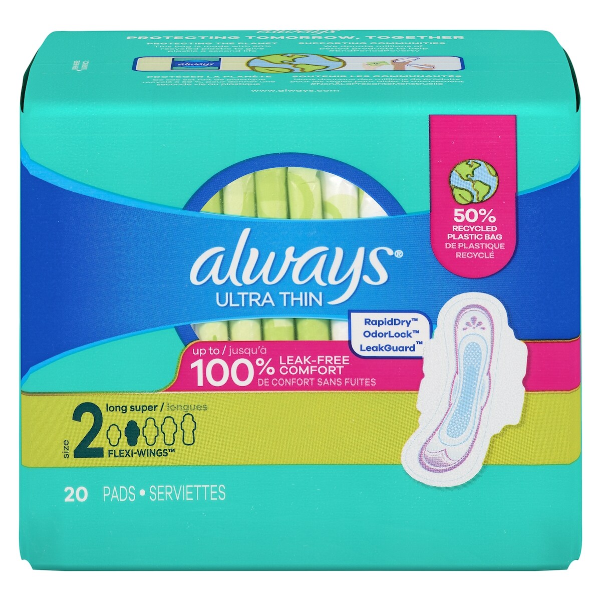 Always Serviette ultra fin, long 20 ea, 0,32 $/1ch