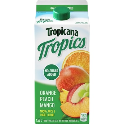 Tropicana Tropics Juice, Orange Peach Mango 1530 ml, $0.31/100ml