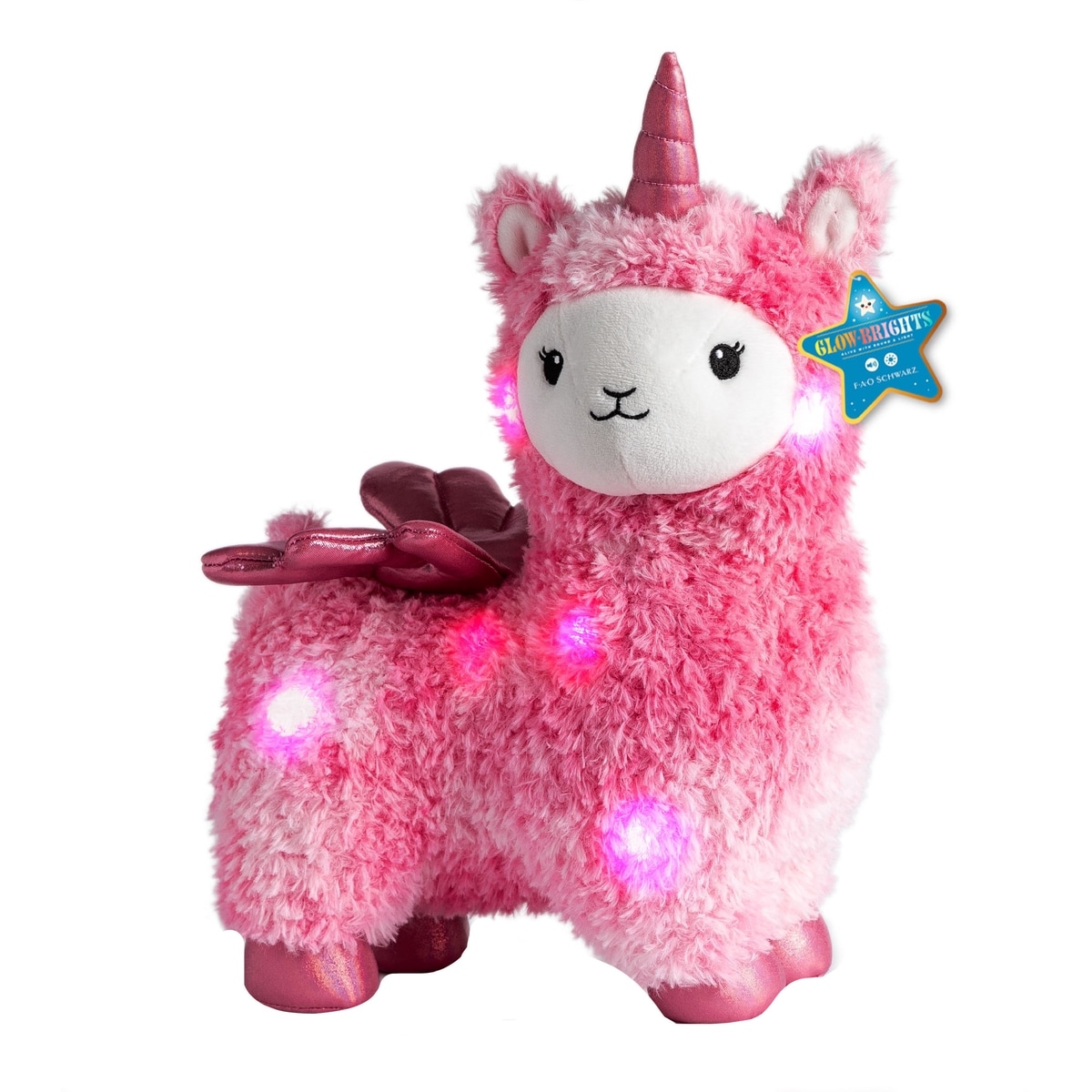 F.A.O Schwarz 15" Glow Brights Toy Plush LED with Sound Llamacorn 1 ea, $25.00/1ea