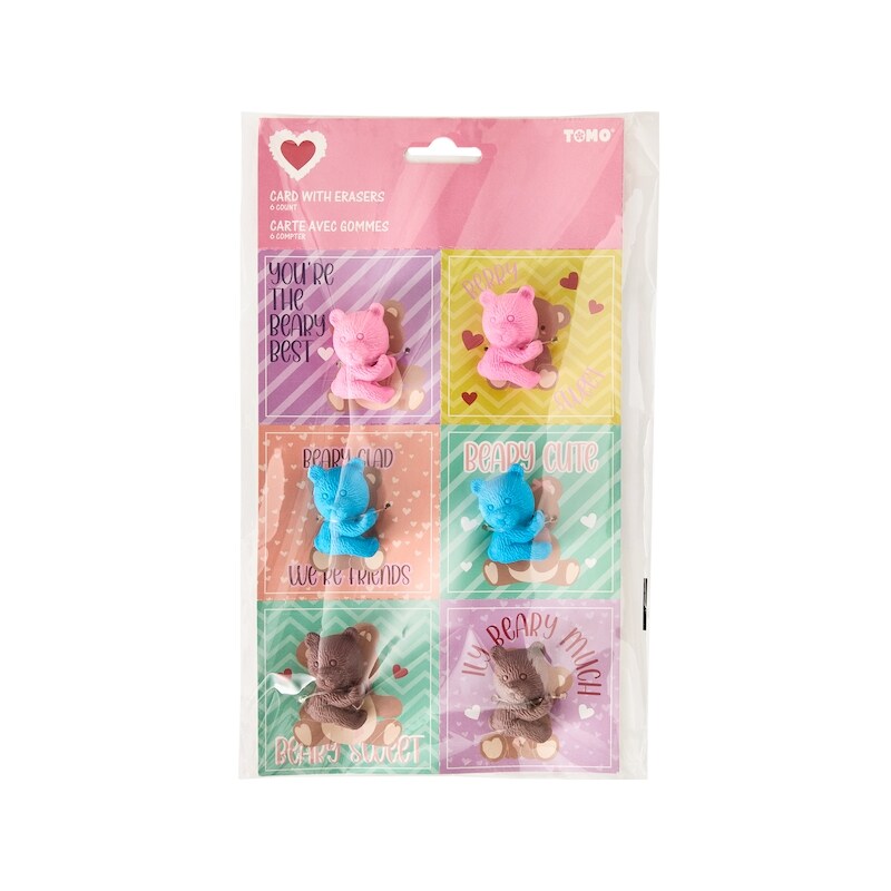Valentine's Day Cards with Erasers 6 Pack - Animals
