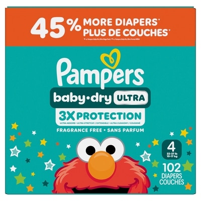 Pampers Baby Dry Ultra Diapers, Size 4 (22-37 lbs), 102 Count, Absorbent Disposable Diapers 102 ea, $0.33/1ea