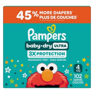Pampers Couches Baby-Dry Ultra, taille 4 ( à [12 lb à 18 lb]), 102 couches 102 ea, 0,33 $/1ch