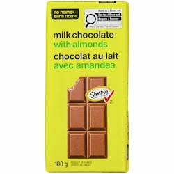 Sans Nom Tablette de chocolat au lait avec amandes 100 g, 2,00 $/100g