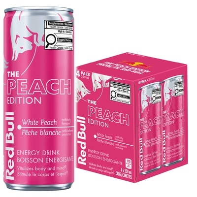 Red Bull Energy Drink, Pêche blanche, (4 pack) 4x250.0 ml, 1,20 $/100ml