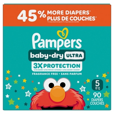 Pampers Baby Dry Ultra Diapers, Size 5 (20-37 lbs), 90 Count, Absorbent Disposable Diapers 90 ea, $0.38/1ea