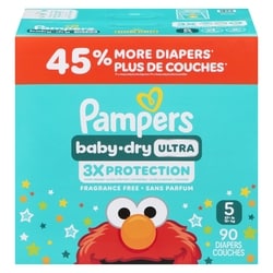 Pampers Baby Dry Ultra Diapers, Size 5 (20-37 lbs), 90 Count, Absorbent Disposable Diapers 90 ea, $0.38/1ea