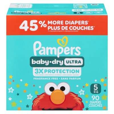 Pampers Baby Dry Ultra Diapers, Size 5 (20-37 lbs), 90 Count, Absorbent Disposable Diapers 90 ea, $0.38/1ea