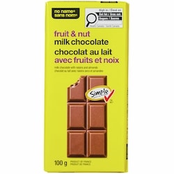 Sans Nom Tablette de chocolat au lait avec fruits et noix 100 g, 2,00 $/100g