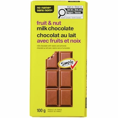 Sans Nom Tablette de chocolat au lait avec fruits et noix 100 g, 2,69 $/100g