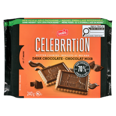 Leclerc Biscuits au beurre chocolat noir Célébration 240 g, 2,41 $/100g