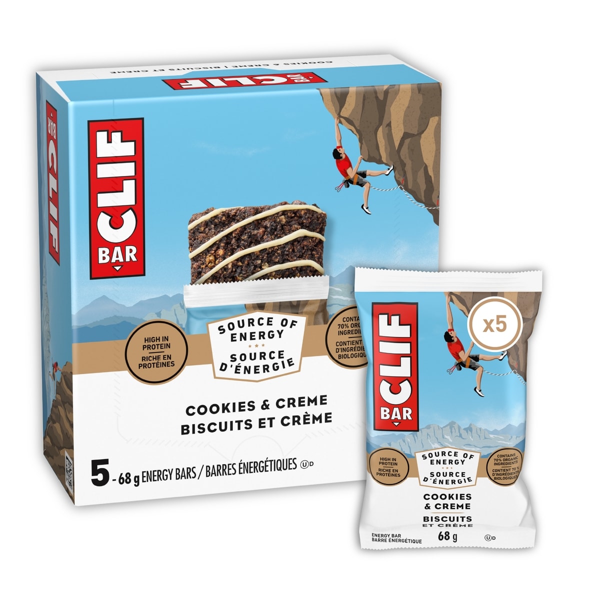 CLIF Energy Bars, Cookies & Creme, Granola Bar, High in Protein (Pack of 5) 5x68.0 g, $3.09/100g