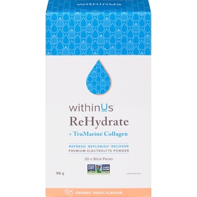 WithinUs Premium Electrolyte Powder Organic Peach Flavour 20x4.8 g, $34.36/100g