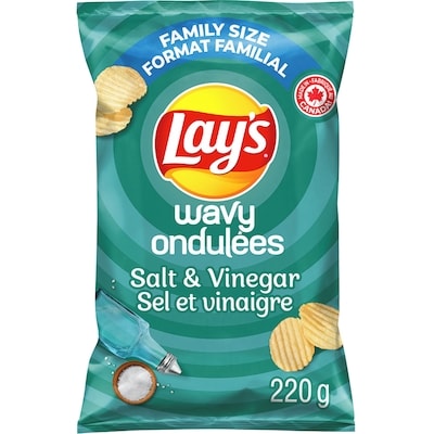 Lay's Wavy Salt & Vinegar Flavoured Potato Chips 220 g, $1.13/100g