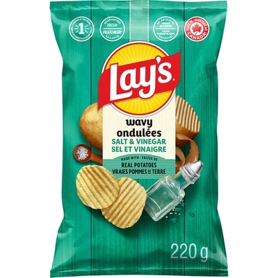 Lay’s Croustilles assaisonnées Ondulées Sel et vinaigre 220 g, 2,27 $/100g