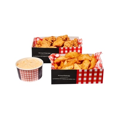 null 18 Chicken Waffle Bites with Wedges and Mac & Cheese (Available After 11am) 775 g, $2.32/100g