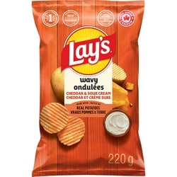 Lay's Wavy Cheddar & Sour Cream Flavoured Potato Chips 220 g, $2.40/100g