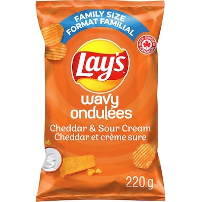 Lay's Wavy Cheddar & Sour Cream Flavoured Potato Chips 220 g, $1.25/100g