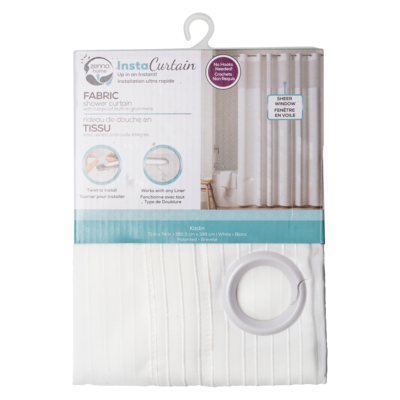 Zenna Home Insta Curtain Fabric Shower Curtain, White 1 ea, $22.50/1ea