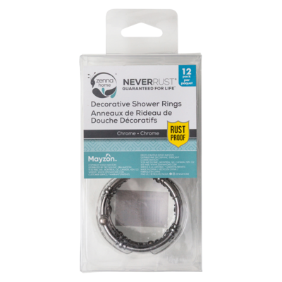 Anneaux décoratifs pour rideau de douche, chrome, paquet de 12 1 ea, 8,00 $/1ch