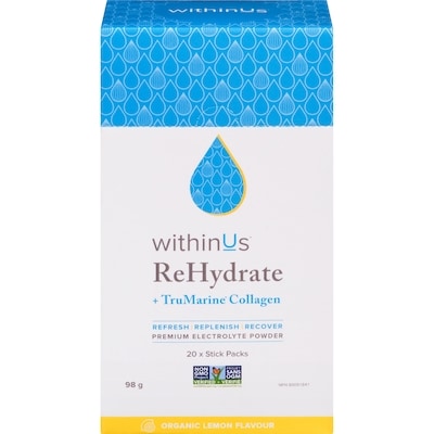 WithinUs Premium Electrolyte Powder Organic Lemon Flavour 20x4.9 g, $33.66/100g
