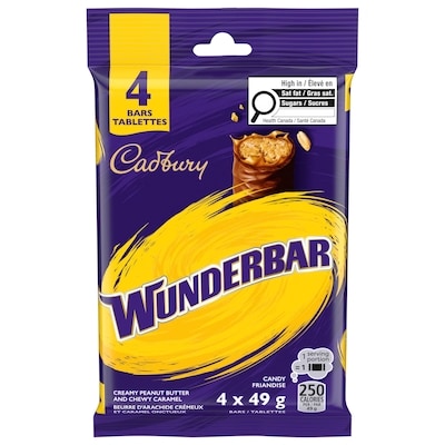 Cadbury WUNDERBAR Chocolatey Candy Bars, Bulk Chocolatey Candy, Sweet Treat, Multipack 4 pack 196 g, $3.06/100g