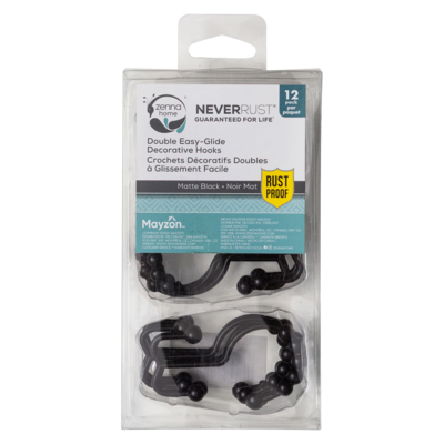 Zenna Home Double Shower Hooks, Matte Black, 12 Pack 1 ea, $7.50/1ea