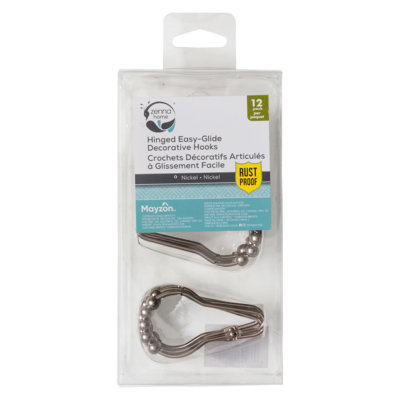 Zenna Home Hinged Shower Curtain Hooks, Nickel, 12 Pack 1 ea, $7.50/1ea