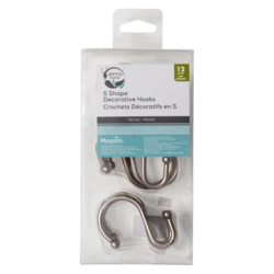 Zenna Home S Shape Decorative Shower Hooks, Nickel, 12 Pack 1 ea, $10.00/1ea