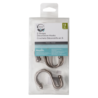 Crochets décoratifs en S, nickel, paquet de 12 1 ea, 8,00 $/1ch