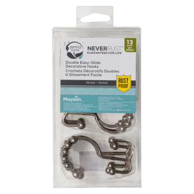 Zenna Home Double Easy-Glide Decorative Shower Hooks, Nickel, 12-Pack 1 ea, $7.50/1ea
