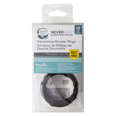 Anneaux de rideau de douche décoratifs, noir mat, paquet de 12 1 ea, 8,00 $/1ch