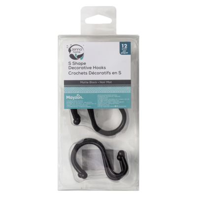 Crochets décoratifs en S, noir mat, paquet de 12 1 ea, 8,00 $/1ch