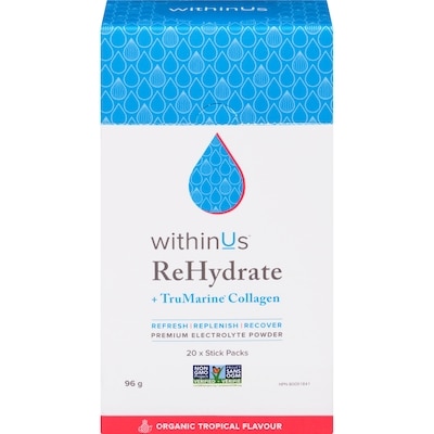WithinUs Premium Electrolyte Powder Organic Tropical Flavour 20x4.8 g, $34.36/100g