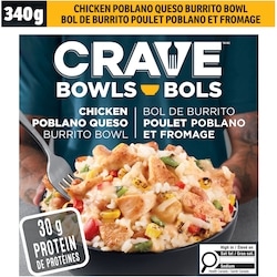 Crave Bol burrito poulet poblano queso, boîte 340 g, 2,06 $/100g