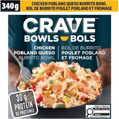 Crave Bol burrito poulet poblano queso, boîte 340 g, 2,06 $/100g