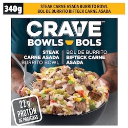 Crave Bol burrito steak carne asada, boîte 340 g, 1,56 $/100g