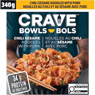 Crave Chili Sesame Noodles With Pork Noodle Bowl 340 g, $1.18/100g