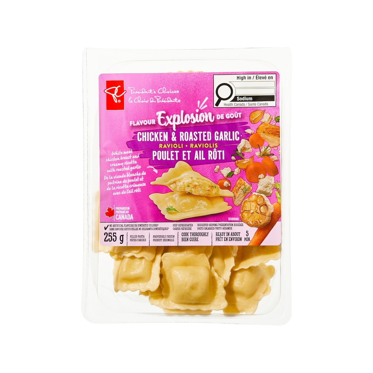 President's Choice Chicken and Roasted Garlic Ravioli 255 g, $1.96/100g