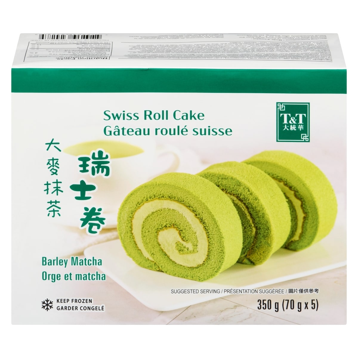 T&T Gâteau roulé suisse au orge et matcha 5x70.0 g, 1,85 $/100g