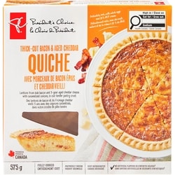 President's Choice Thick-Cut Bacon and Aged Cheddar Quiche 575 g, $1.57/100g