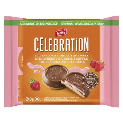 Leclerc Celebration Butter Cookies Strawberry & Creme Truffle 240 g, $2.08/100g