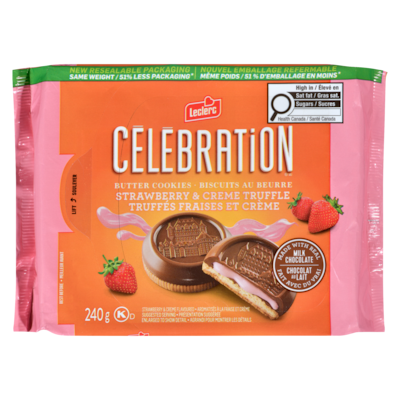 Leclerc Biscuits au beurre truffés fraises et crème Célébration 240 g, 2,08 $/100g