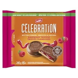 Leclerc Biscuits au beurre truffés framboises Célébration 240 g, 1,16 $/100g
