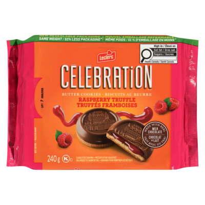 Leclerc Biscuits au beurre truffés framboises Célébration 240 g, 2,41 $/100g