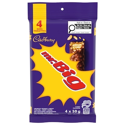 Cadbury MR. BIG, friandises à saveur de chocolat, gâterie sucrée, emballage multiple (4 emballages) 200 g, 3,25 $/100g