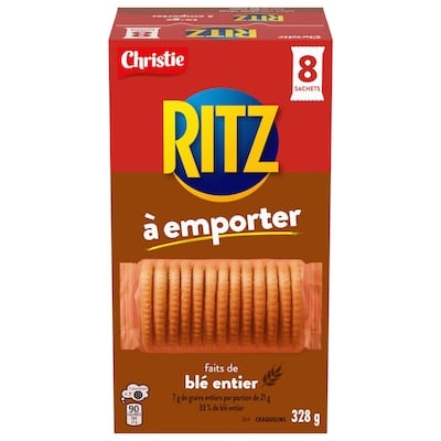 Christie RITZ À emporter Faits de blé entier, craquelins, format portable, collation pratique sur le pouce, dans la boîte à lunch et sur la route 328 g, 1,83 $/100g