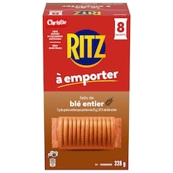 Christie RITZ À emporter Faits de blé entier, craquelins, format portable, collation pratique sur le pouce, dans la boîte à lunch et sur la route 328 g, 1,77 $/100g
