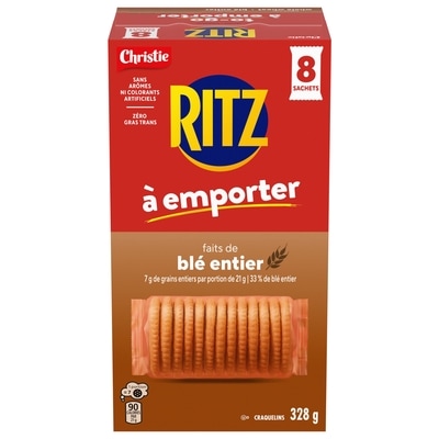 Christie RITZ À emporter Faits de blé entier, craquelins, format portable, collation pratique sur le pouce, dans la boîte à lunch et sur la route 328 g, 1,83 $/100g