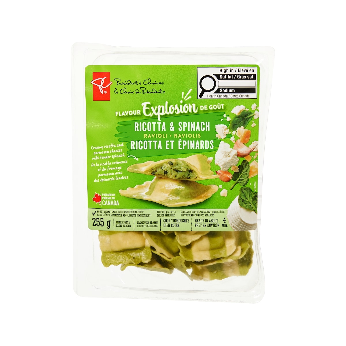 President's Choice Ricotta and Spinach Ravioli 255 g, $1.96/100g