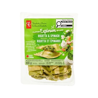President's Choice Ricotta and Spinach Ravioli 600 g, $1.50/100g